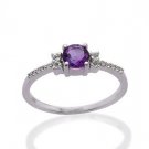 Pure 925 Sterling Silver Solid Ring with Amethyst & White Topaz Size 7.0 (US)