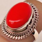 Pure 925 Sterling Silver Solid Ring Studded with Coral Size 6 to 12 (US)
