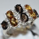 Pure 925 Sterling Silver Solid Citrine, Smoky Quartz White Topaz Ring Size 7- US