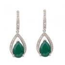 Pure 925 Sterling Silver Solid Earrings studded with Green Onyx,  White Topaz