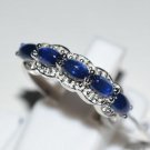Pure 925 Sterling Silver Solid Fancy Ring Studded with Blue Sapphire Size 6 (US)