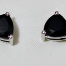 Pure .925 Sterling Silver Solid Studs Earrings Studded with Black Onyx Trillion