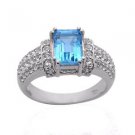Pure Silver Solid Ring Studded with Blue Topaz & White Topaz Size 7.0 (US)