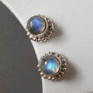 Pure .925 Sterling Silver Handmade Fancy Rainbow Moonstone Stud Earrings
