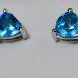 Pure .925 Sterling Silver Solid Studs Earrings Studded with Blue Topaz Trillion