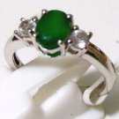 Pure 925 Sterling Silver Solid Ring with Green Onyx & White Topaz US size 7.0
