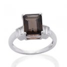 Pure 925 Sterling Silver Solid Ring with Smoky Quartz,White Topaz Size 7.5 (US)
