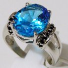 Pure 925 Sterling Silver Solid Ring with Blue Topaz, Black Spinel Size 7.5 (US)