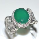 Pure 925 Sterling Silver Solid Ring with Green Onyx & White Topaz Size 6.5 US