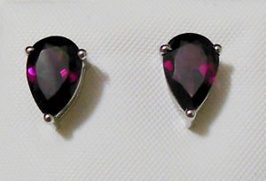 Pure .925 Sterling Silver Solid Studs Earrings Studded with Rhodolite Garnet