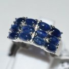 Pure 925 Sterling Silver Solid Fancy Ring with Blue Sapphire Ovals Size 6.5 (US)