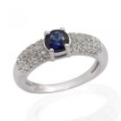 Pure 925 Sterling Silver Solid Ring with Blue Sapphire, White Topaz Size 7 (US)