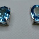 Pure .925 Sterling Silver Solid Studs Earrings Studded with Blue Topaz Oval