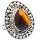 Pure 925 Sterling Silver Solid Ring Studded with Tiger Eye Custom Size 6 to12 US