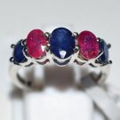 Pure Sterling Silver Solid Ring Studded with Pink Ruby, Sapphire Size 7 (US)