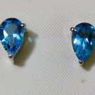 Pure .925 Sterling Silver Solid Studs Earrings Studded with Blue Topaz PearShape