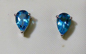 Pure .925 Sterling Silver Solid Studs Earrings Studded with Blue Topaz PearShape