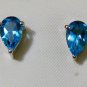 Pure .925 Sterling Silver Solid Studs Earrings Studded with Blue Topaz PearShape