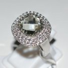 Pure 925 Sterling Silver Solid Ring with Green Amethyst, White Topaz Size 7.0 US
