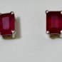 Pure .925 Sterling Silver Solid Studs Earrings Studded with Ruby Octagon