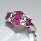 Pure Sterling Silver Solid Ring Studded with Pink Ruby, White Topaz Size 7 (US)