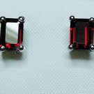 Pure .925 Sterling Silver Solid Studs Earrings Studded with Garnet Octagon