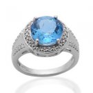 Pure 925 Sterling Silver Solid Fancy Ring Studded with Blue Topaz Size 7.0 (US)