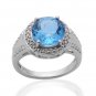 Pure 925 Sterling Silver Solid Fancy Ring Studded with Blue Topaz Size 7.0 (US)