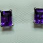 Pure 925 Sterling Silver Solid Studs Earrings Studded with Amethyst Octagon