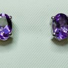 Pure 925 Sterling Silver Solid Studs Earrings Studded with Amethyst Oval
