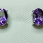 Pure 925 Sterling Silver Solid Studs Earrings Studded with Amethyst Oval