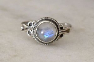 Pure 925 Sterling Silver Solid Ring with Rainbow Moonstone Size 5 to 13 (US)
