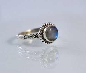 Pure 925 Sterling Solid Silver Midi Ring of Rainbow Moonstone Size 4 to 13 (US)