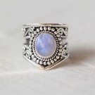 Pure 925 Sterling Solid Silver Ring Genuine Rainbow Moonstone US Size 5 to 13