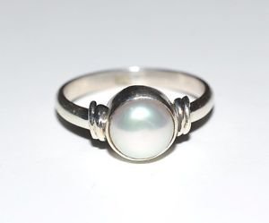 Pure 925 Sterling Solid Silver Ring with Fresh Water Pearl Size 5 to 14 (US)