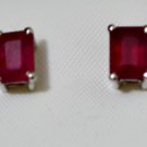 Pure 925 Sterling Silver Solid Studs Earrings Studded with Ruby Octagon