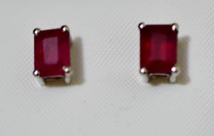 Pure 925 Sterling Silver Solid Studs Earrings Studded with Ruby Octagon