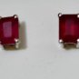 Pure 925 Sterling Silver Solid Studs Earrings Studded with Ruby Octagon
