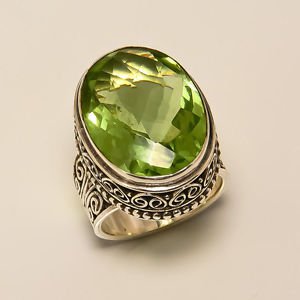 Pure 925 Sterling Silver Solid Fancy Ring Studded with Peridot Size 5 to 13 (US)