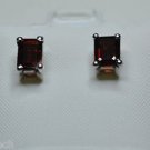 Pure 925 Sterling Silver Solid Studs Earrings Studded with Garnet Octagon