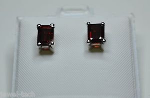 Pure 925 Sterling Silver Solid Studs Earrings Studded with Garnet Octagon