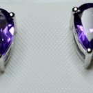 Pure 925 Sterling Silver Solid Studs Earrings Studded with Amethyst Pearshape