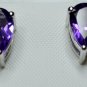 Pure 925 Sterling Silver Solid Studs Earrings Studded with Amethyst Pearshape
