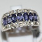 Pure Sterling Silver Solid Ring Studded with Iolite, White Topaz Size 7.5(US)