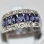 Pure Sterling Silver Solid Ring Studded with Iolite, White Topaz Size 7.5(US)
