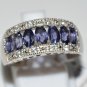 Pure Sterling Silver Solid Ring Studded with Iolite, White Topaz Size 7.5(US)