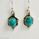 Pure 925 Sterling Solid Silver Dangle Earrings studded with Turquoise Ovals