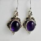 Pure 925 Sterling Solid Silver Dangle Earrings studded with Amethyst Ovals