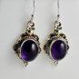 Pure 925 Sterling Solid Silver Dangle Earrings studded with Amethyst Ovals