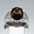Pure 925 Sterling Silver Solid Ring with Smoky Quartz, white Topaz Size 7.0 (US)